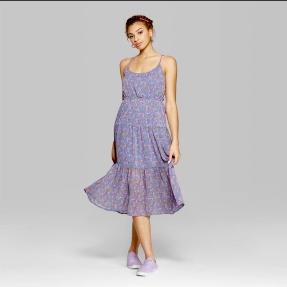 Purple boho tiered midi dress nwot size small